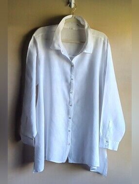 EILEEN FISHER Linen Blouse Plus Size In White 2X